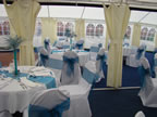 White Chair Covers and Teal Sashes